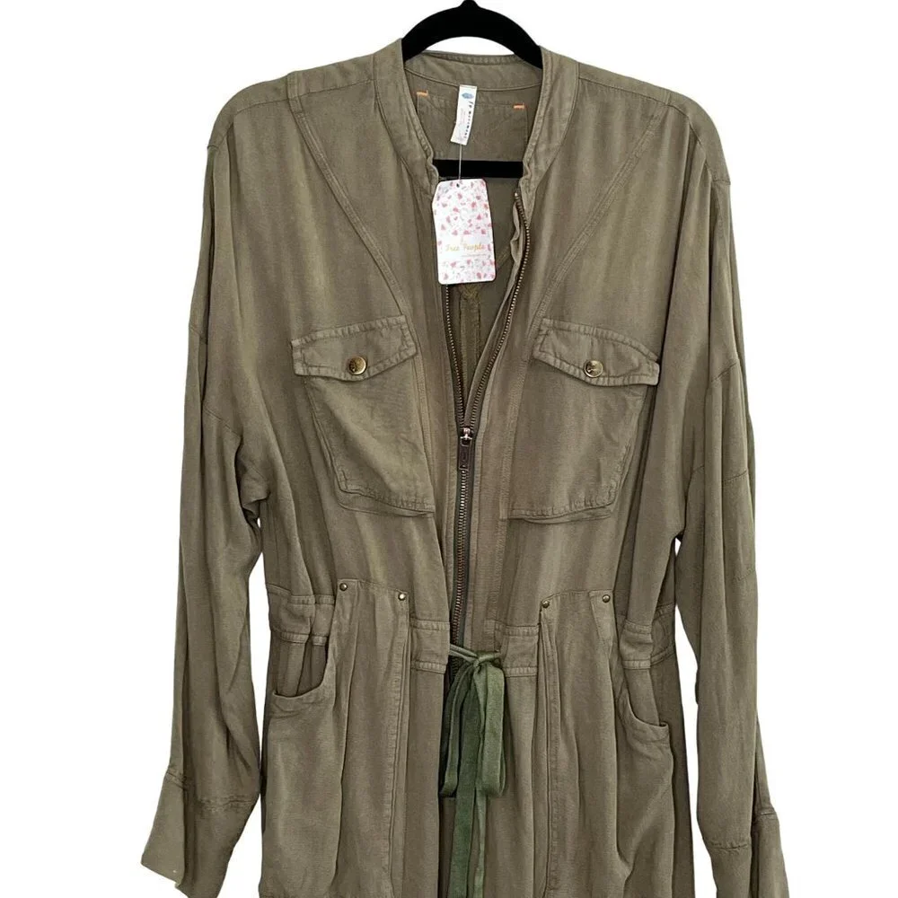 Free People Movement Off to the Races Olive Utility Jumpsuit XS